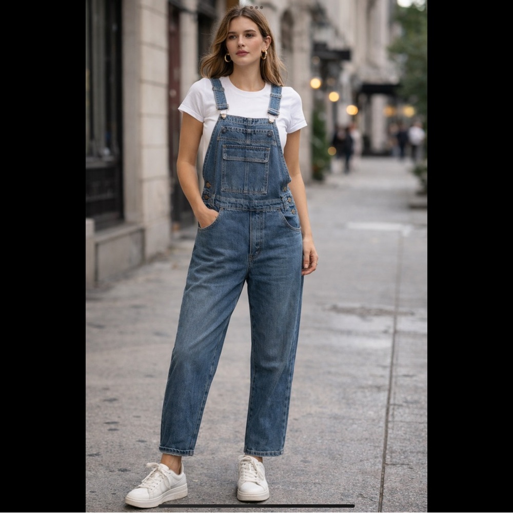 Classic Blue Denim Straight-Leg Overalls